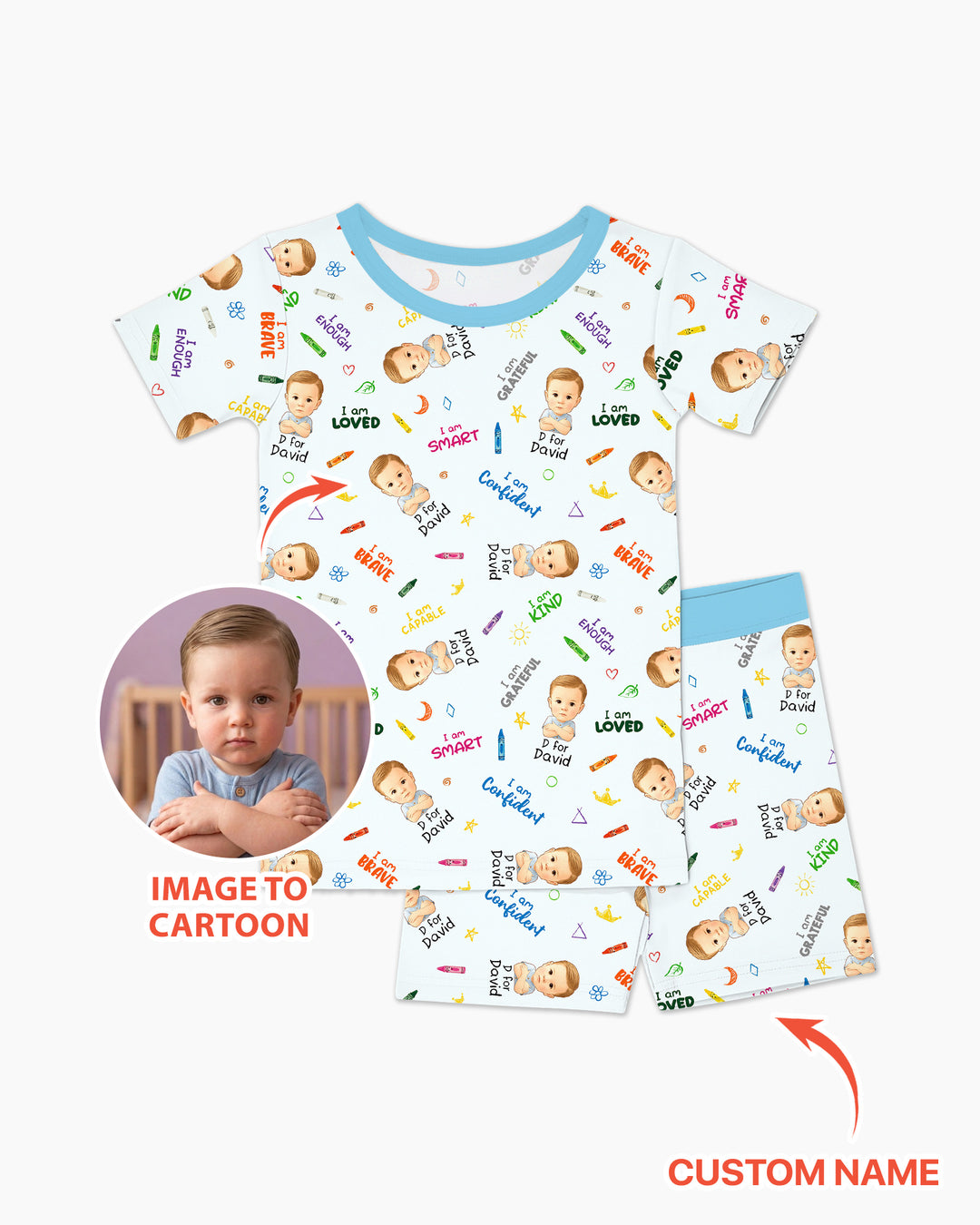 Kids Affirmations Custom  Bamboo Two Piece Short Sleeve Shorts Pajama Set