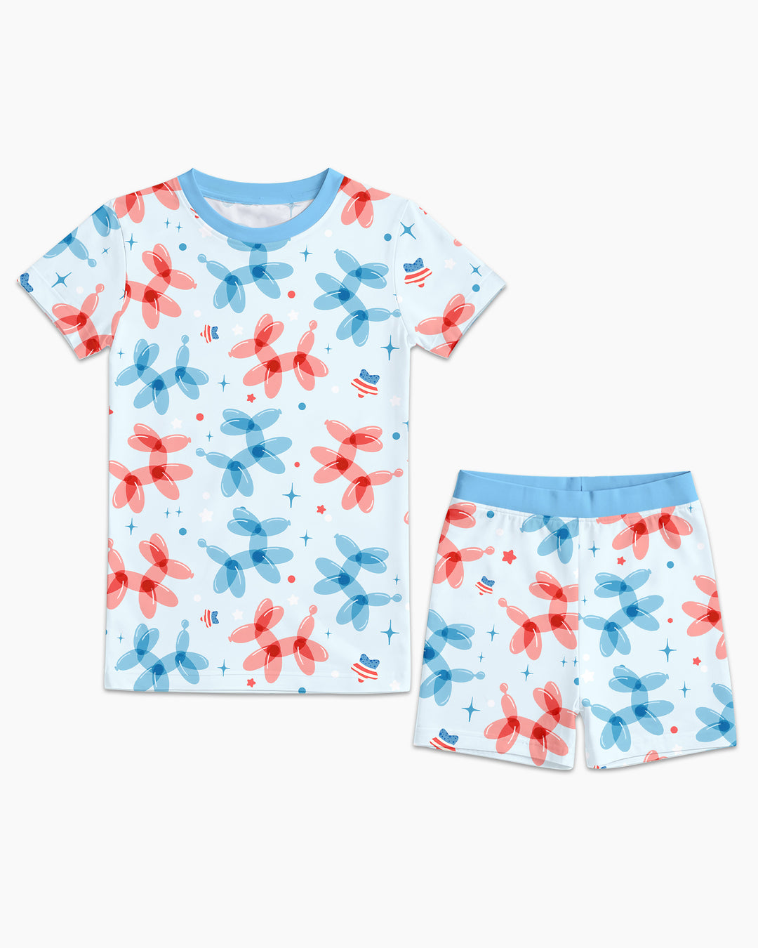 American Balloon Dog Party Bamboo Two Piece Short Sleeve Shorts Pajama Set
