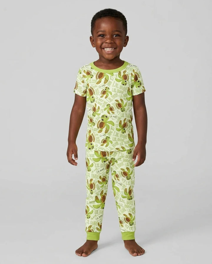 Custom Name Version Father and Son Turtle Bamboo Two Piece Short Sleeve Pajama Set