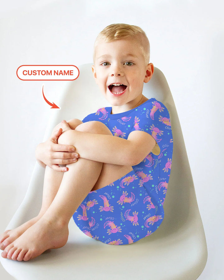 Axolotl Glow Custom Name Bamboo Two Piece Short Sleeve Shorts Pajama Set