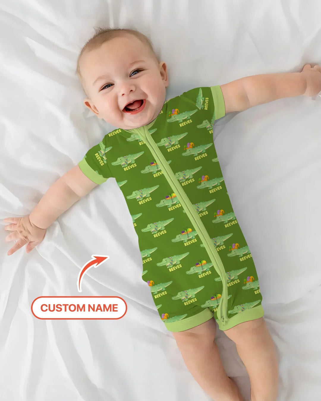 Custom Name Mardi Gras Gator Bamboo Shorty Zippy