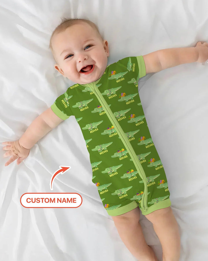 Custom Name Mardi Gras Gator Bamboo Shorty Zippy