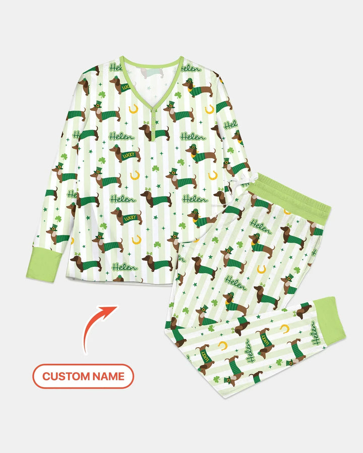Lucky Dachshunds St. Patrick's Day Family Matching Bamboo Women Pajama Set