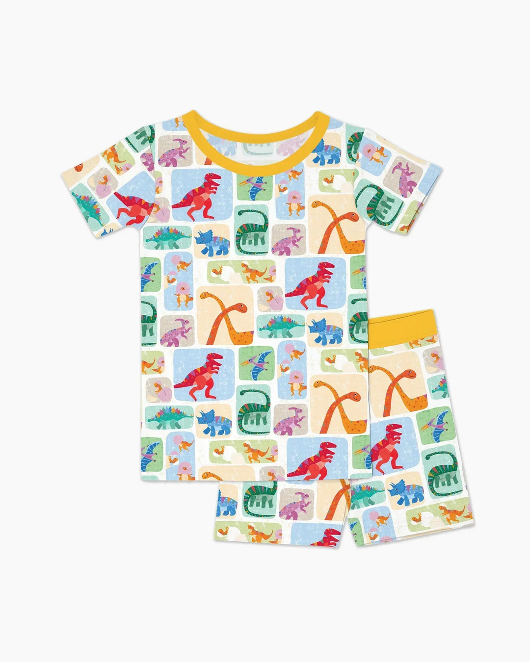 Rainbow Dino Friends Family Matching Bamboo Two Piece Short Sleeve Shorts Pajama Set