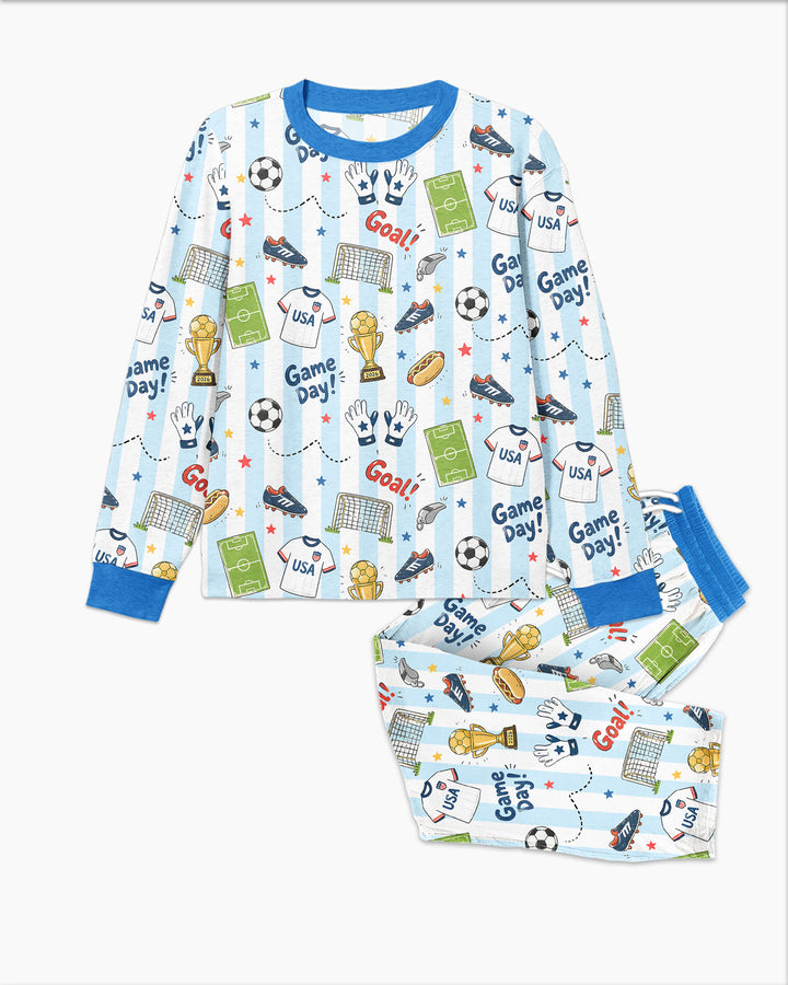 Striped Soccer Game Day Family Matching Bamboo Men's Pajama Set