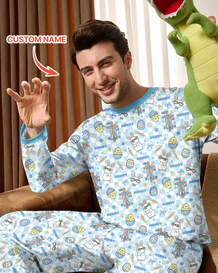 Custom Name Retro Easter Bamboo Men's Pajama Set