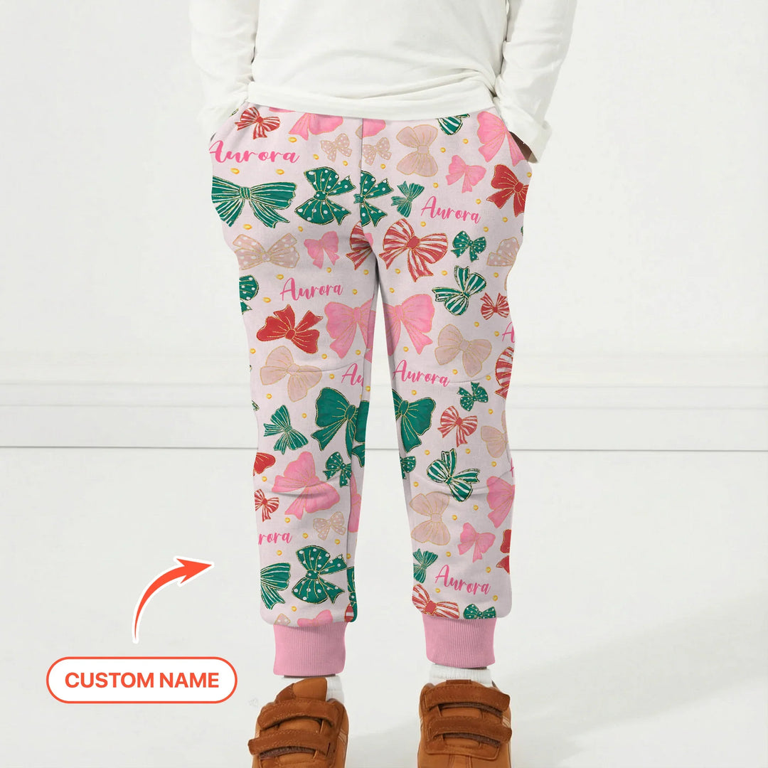 Custom Name Preppy Coquette Bows Bamboo Jogger
