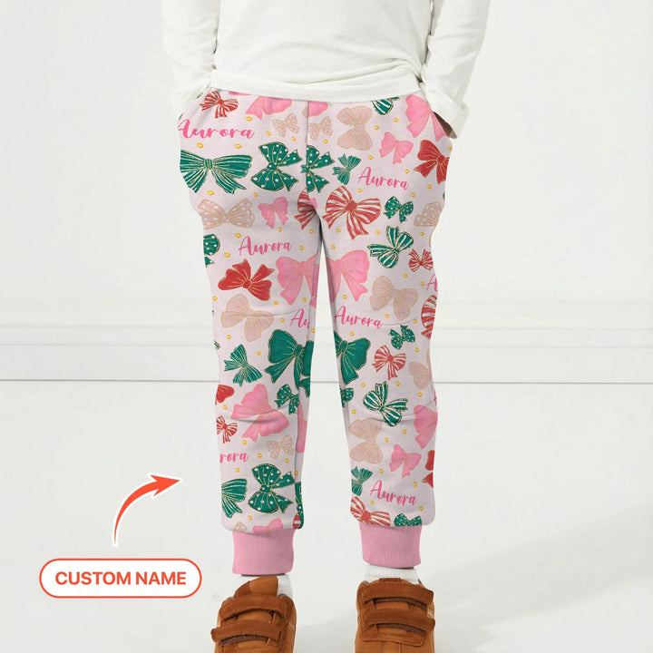 Custom Name Preppy Coquette Bows Bamboo Jogger