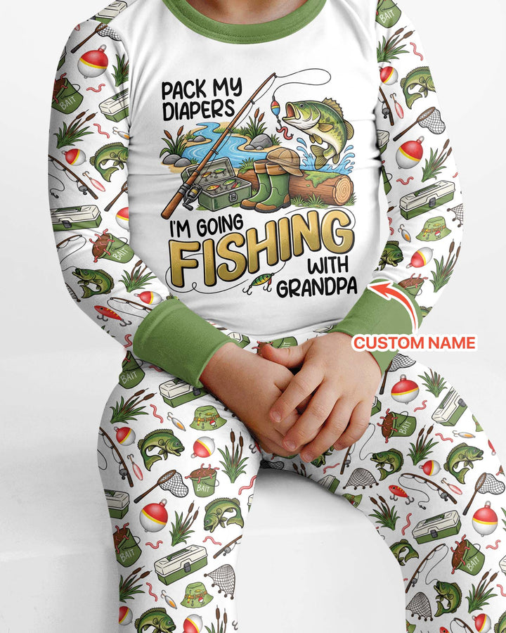 I'm Going Fishing With Grandpa Bamboo Two Piece Long Sleeve Pajama Set