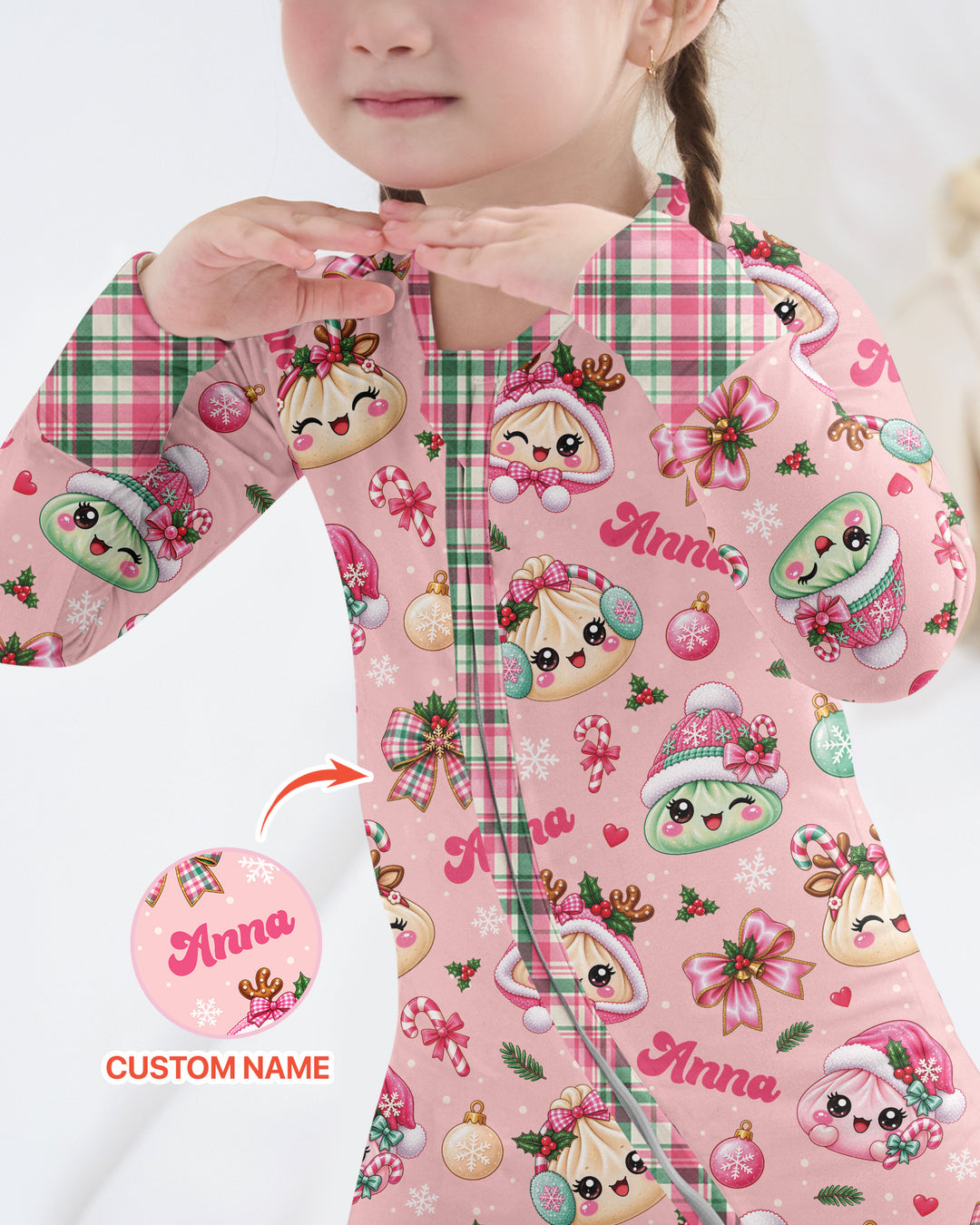 Custom Name Kawaii Christmas Dumpling Bamboo Convertible Zippy
