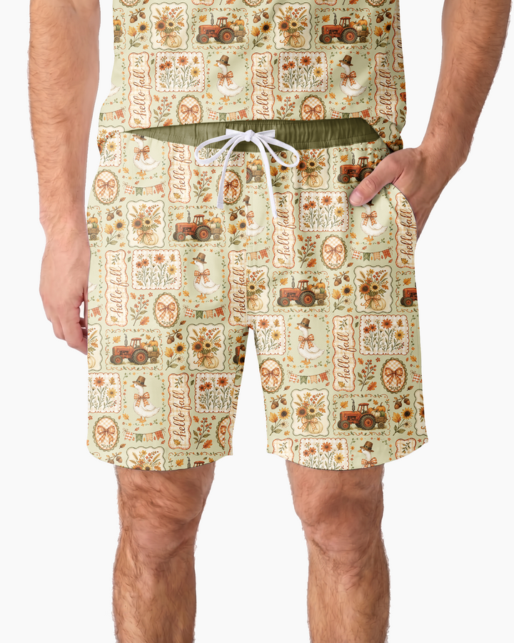 Farmhouse Fall Goose Family Matching Bamboo Men Short Sleeve Short Pajama Set