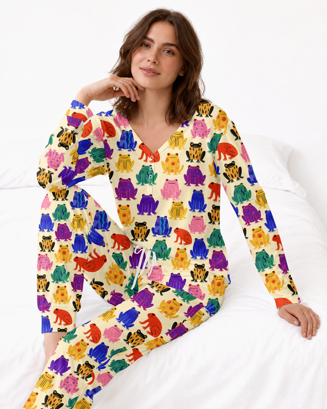 Rainbow Frog Parade Bamboo Women Pajama Set