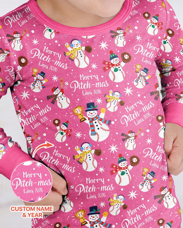 Custom Baseball Christmas Bamboo Two Piece Long Sleeve Pajama Set