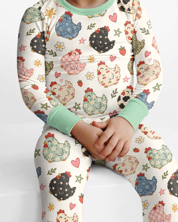 Playful Farm Chicken Bamboo Two Piece Long Sleeve Pajama Set