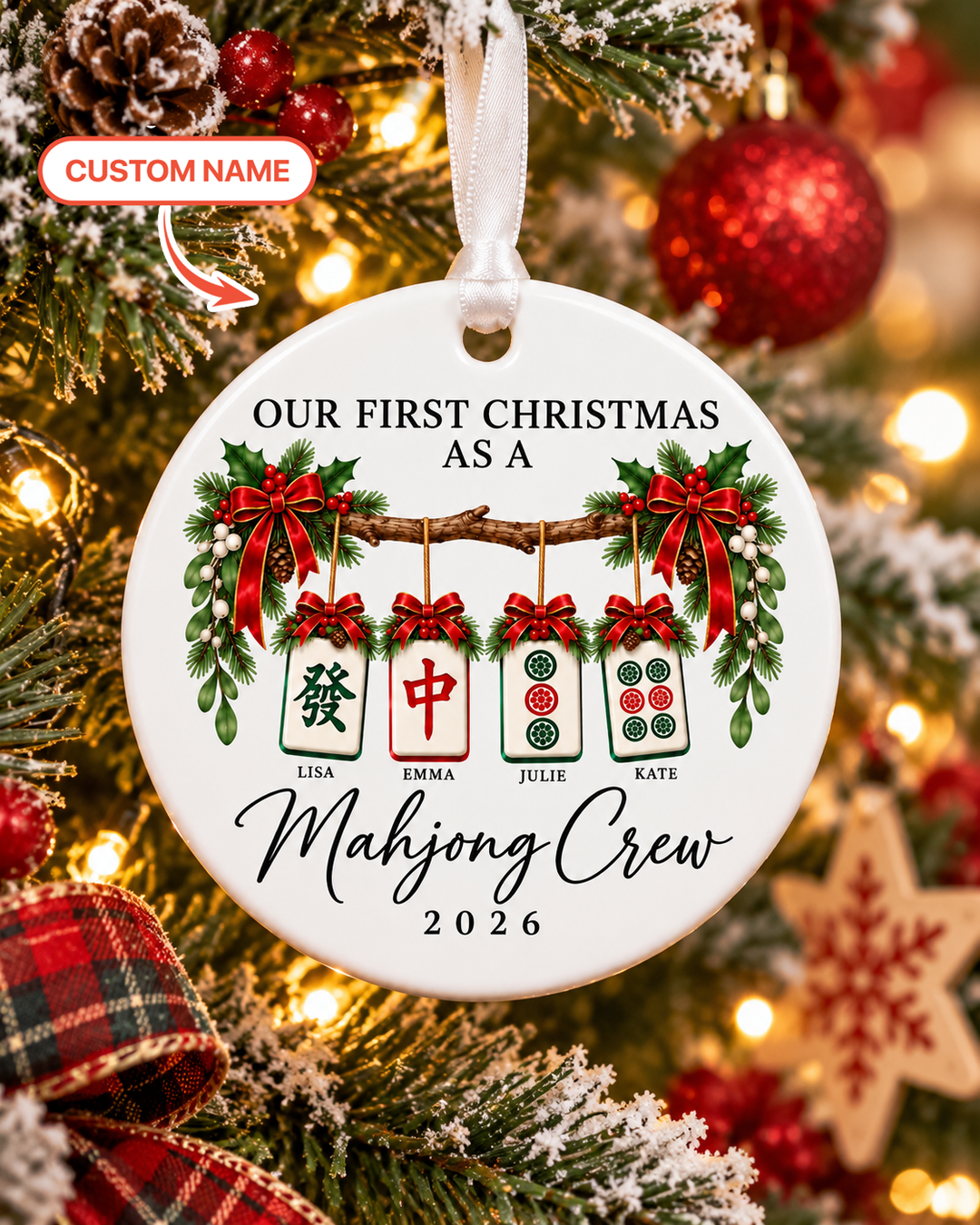 Custom Name Mahjong Crew Ceramic Ornament