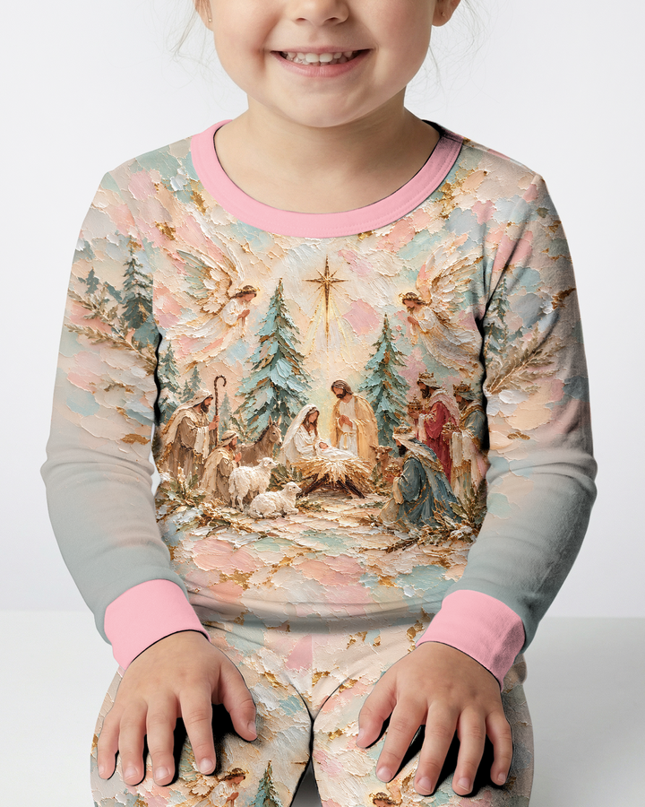 A Starry Holy Night Mommy & Me Matching Bamboo Two Piece Long Sleeve Pajama Set