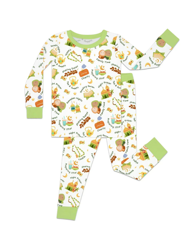 Ramadan Mubarak Matching Family Bamboo Two Piece Long Sleeve Pajama Set
