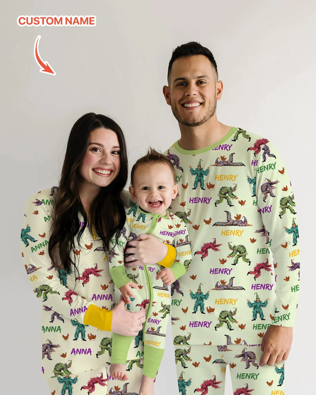 Custom Name Mardi Gras Chicken Chase Family Matching Bamboo Convertible Zippy