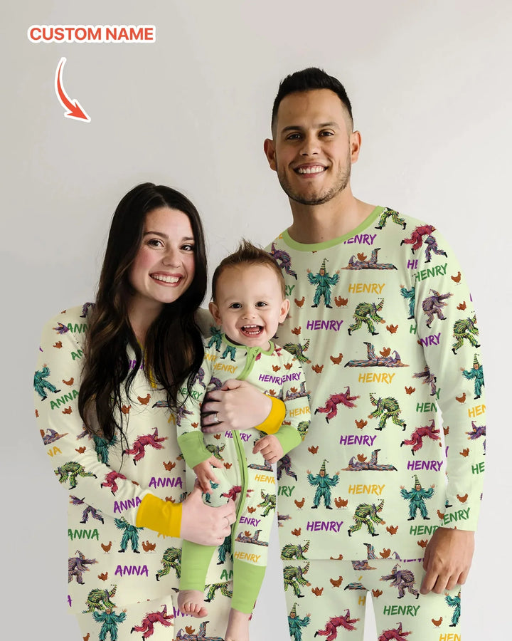 Custom Name Mardi Gras Chicken Chase Family Matching Bamboo Convertible Zippy