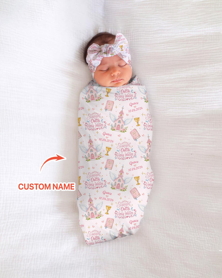 Custom Name Baptism Christening Straight Outta Holy Water Swaddle Blanket