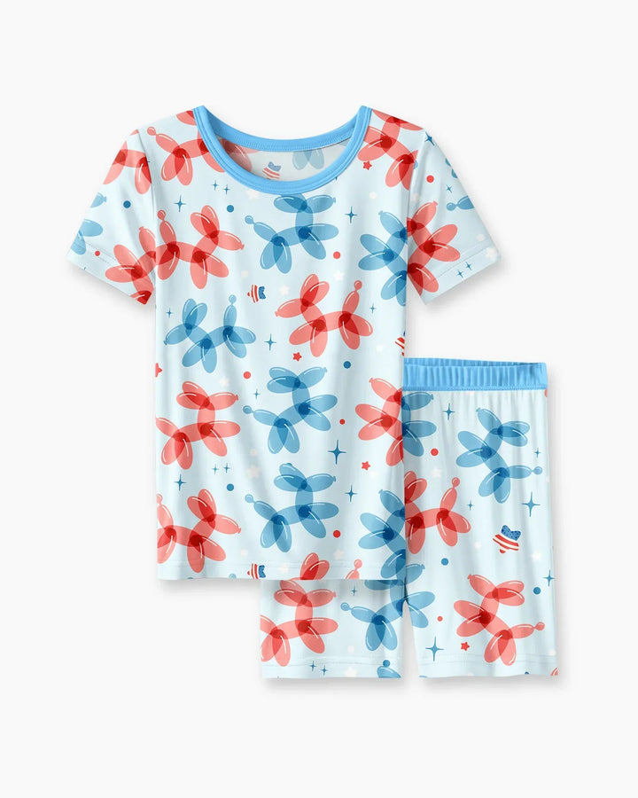 American Balloon Dog Party Bamboo Two Piece Short Sleeve Shorts Pajama Set