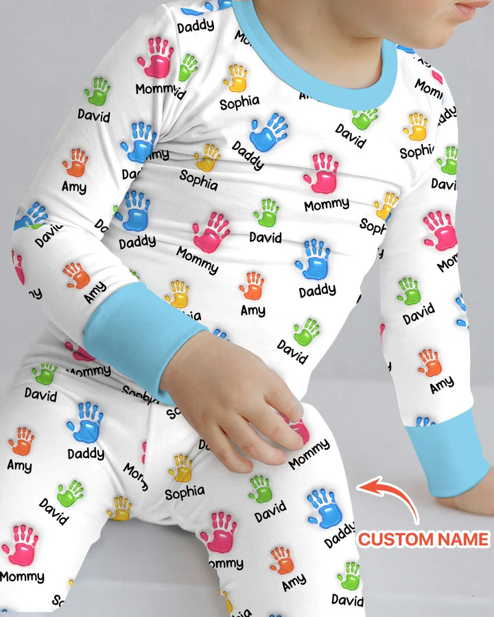 First Mother Day - Handprints Bamboo Two Piece Long Sleeve Pajama Set