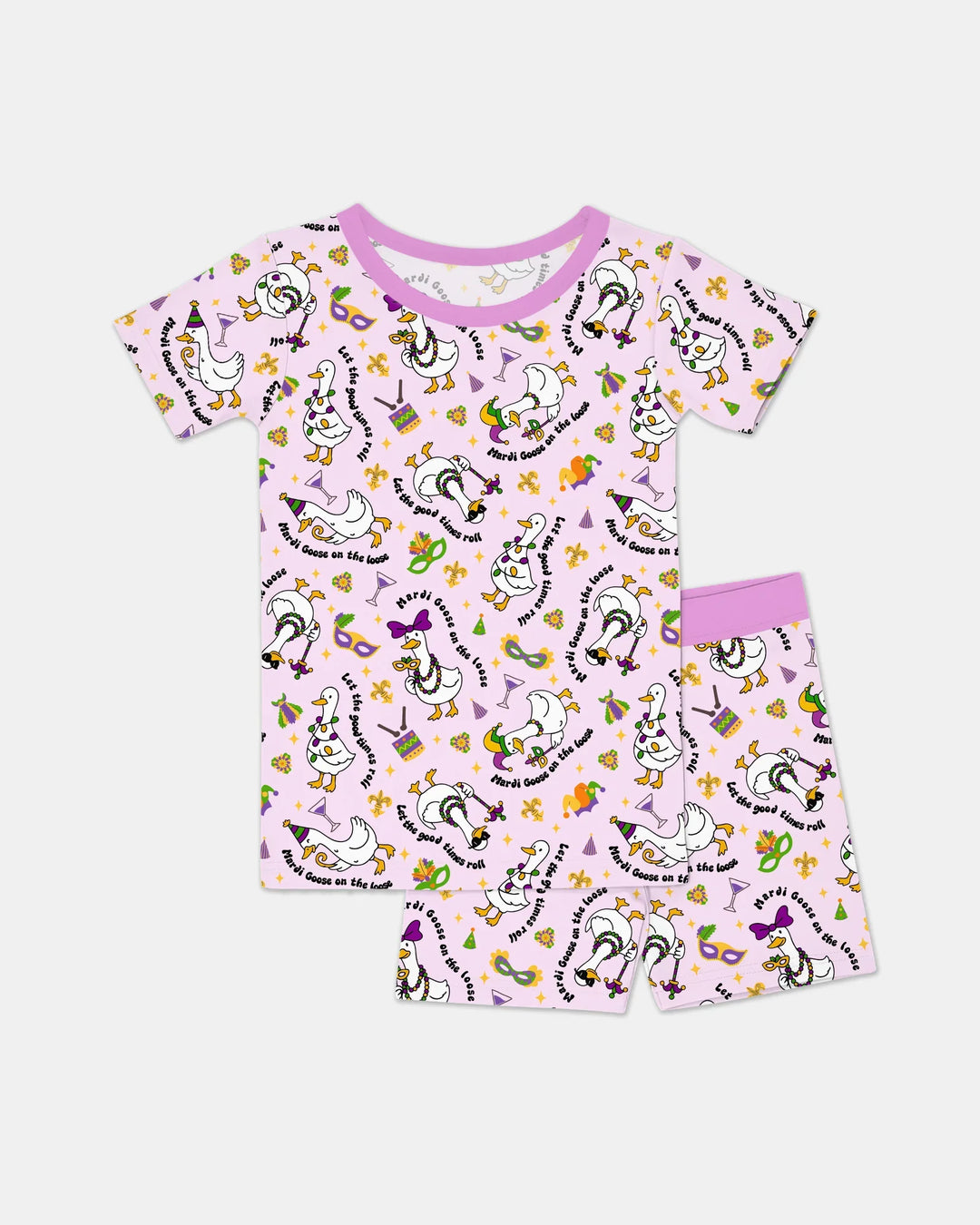 Mardi Gras Silly Goose Bamboo Two Piece Short Sleeve Shorts Pajama Set