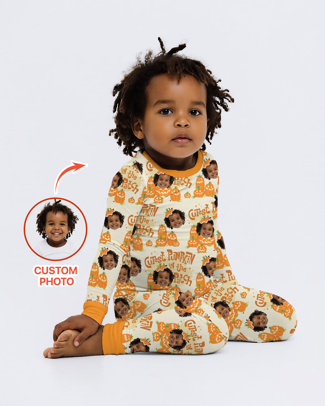 Custom Photo Cutest Pumpkin in the Patch Bamboo Two Piece Long Sleeve Pajama Set