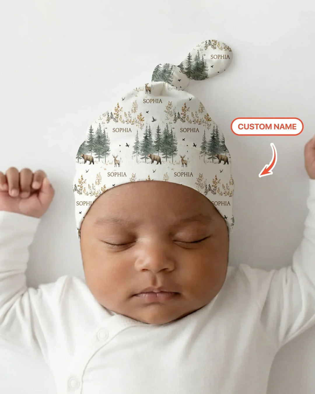 Custom Name Forest Bear Deer Bamboo Knotted Hat