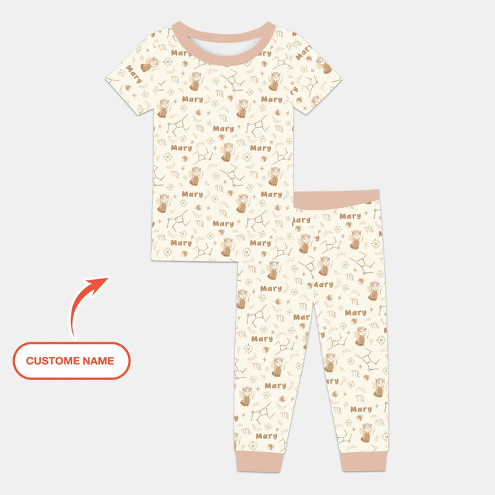 Bohemian Baby Zodiac Signs Custom Name Bamboo Two Piece Short Sleeve Pajama Set