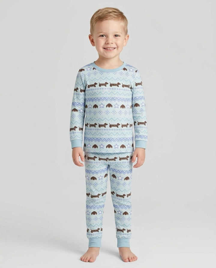 Dachshund Winter Fair Isle Bamboo Two Piece Long Sleeve Pajama Set