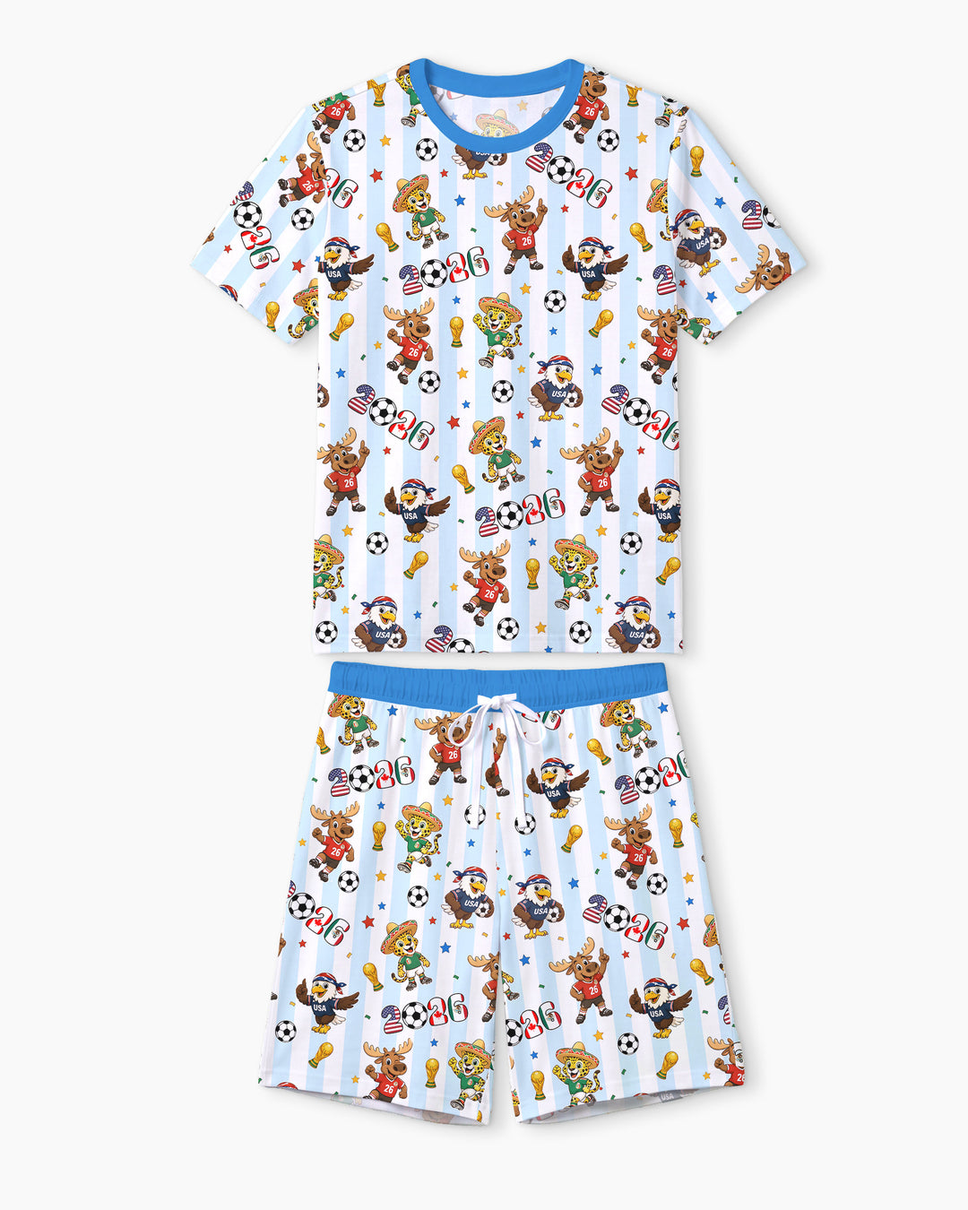 Striped Cute Mascots Soccer Cup 2026 Bamboo Women Short Sleeve Short Pajama Set