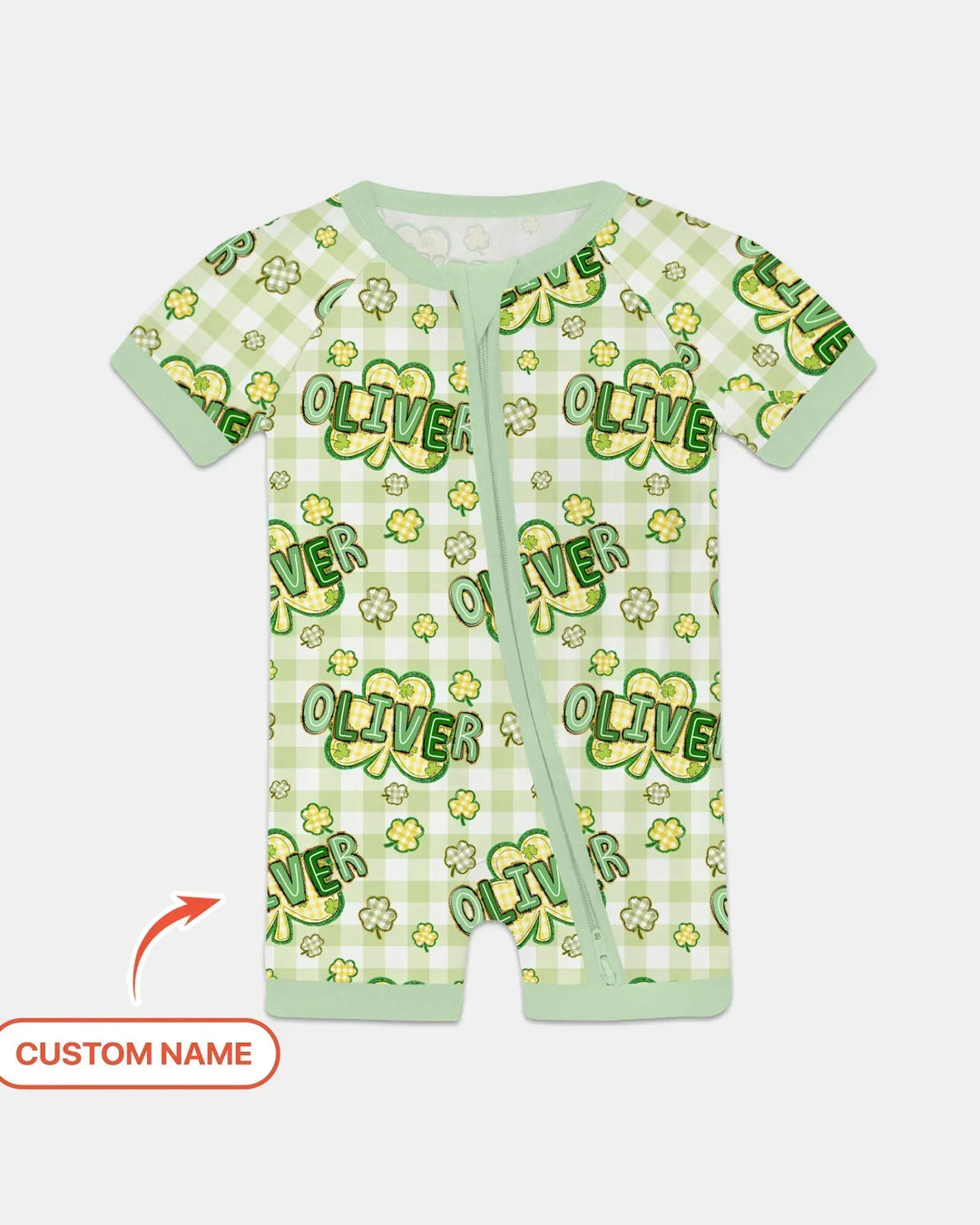 Lucky Shamrock Custom Name Bamboo Shorty Zippy