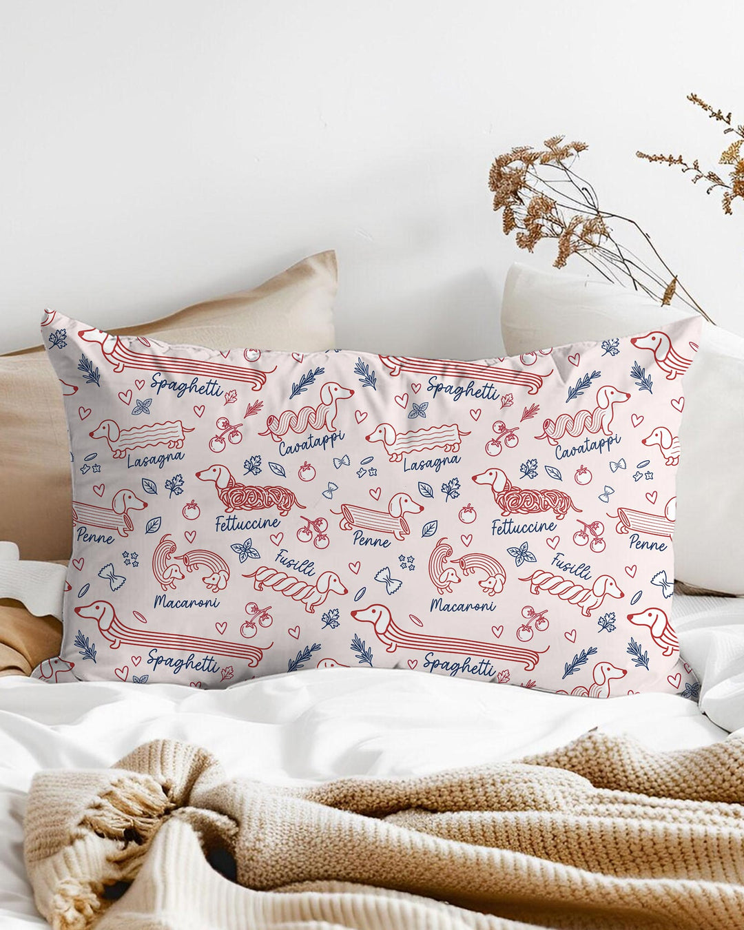 Funny Dachshund Pasta Pups Bamboo Pillow Case