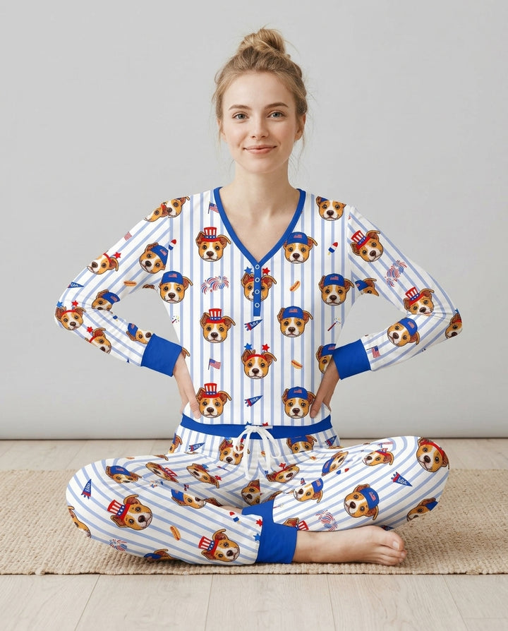 Custom Pet Image 4th of July Family Matching Bamboo Women Pajama Set
