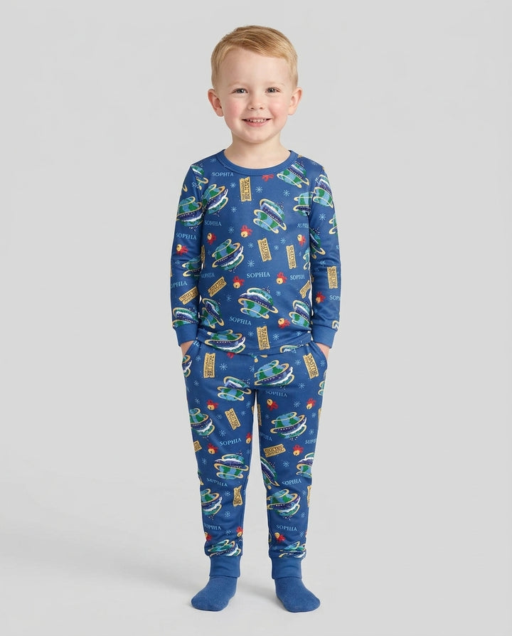 Custom Name Christmas Express Train Bamboo Two Piece Long Sleeve Pajama Set