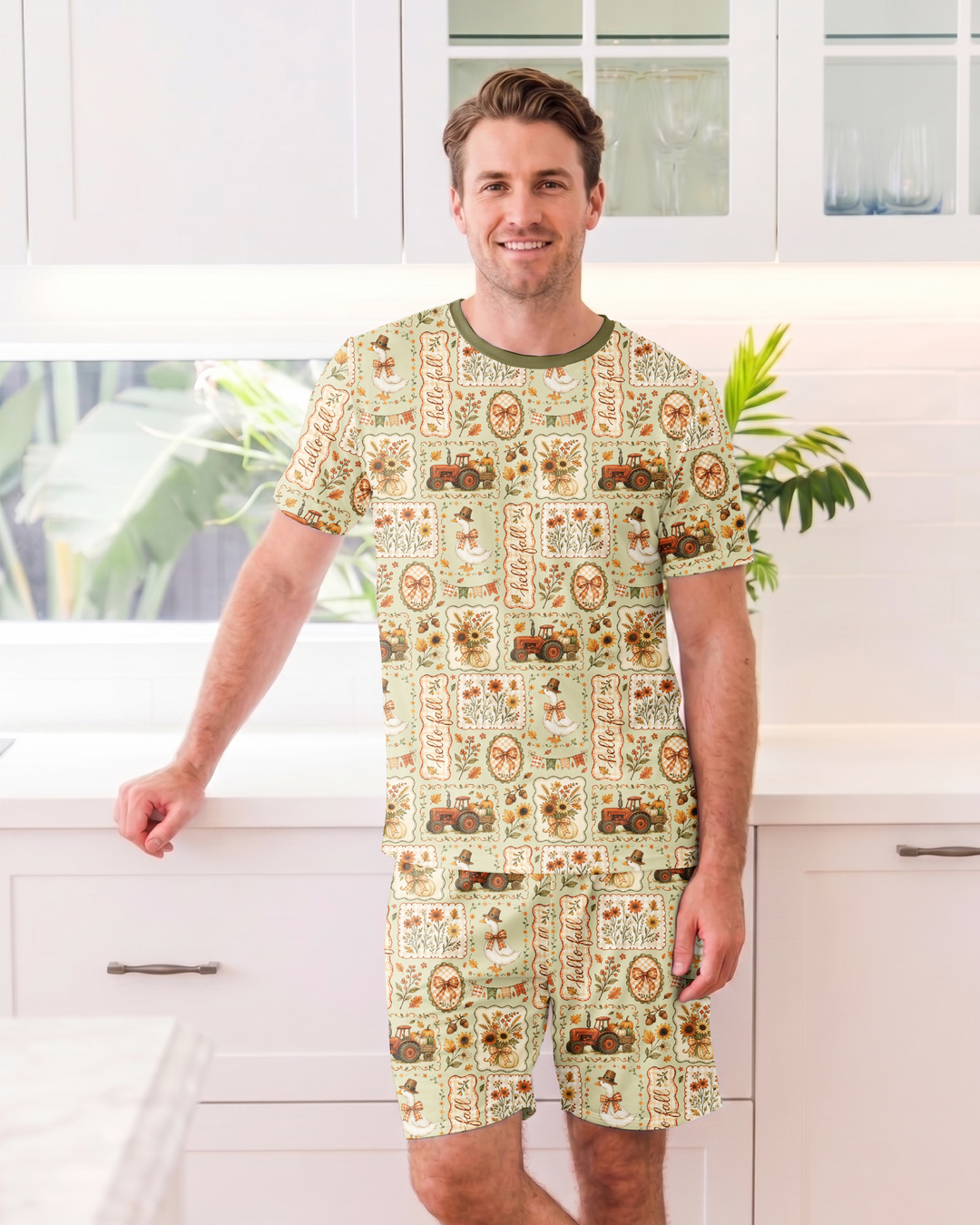 Farmhouse Fall Goose Family Matching Bamboo Men Short Sleeve Short Pajama Set