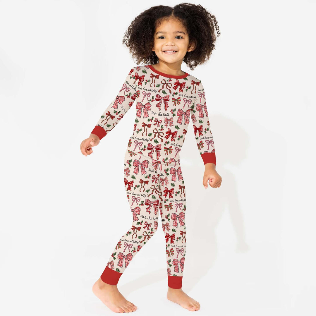 Coquette Christmas Bows Bamboo Two Piece Long Sleeve Pajama Set