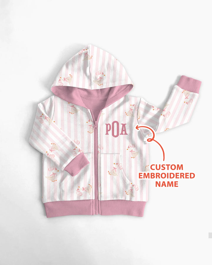 Custom Name Embroidered Birthday Girl Bamboo Zip Hoodie