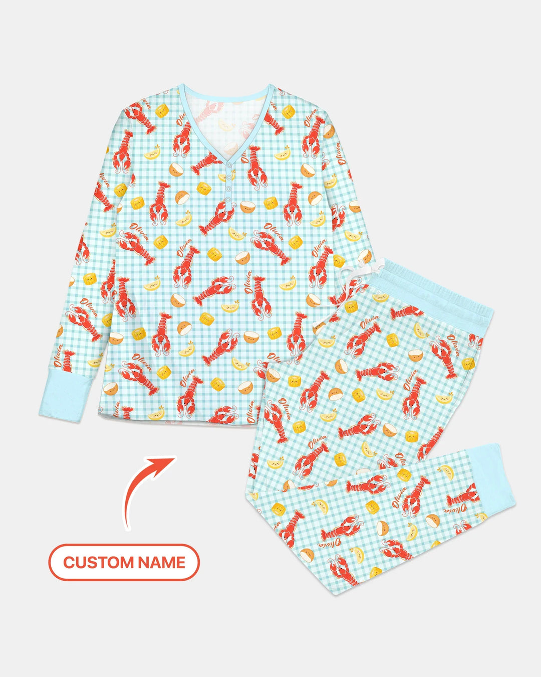 Custom Name Preppy Crawfish Season Bamboo Women Pajama Set