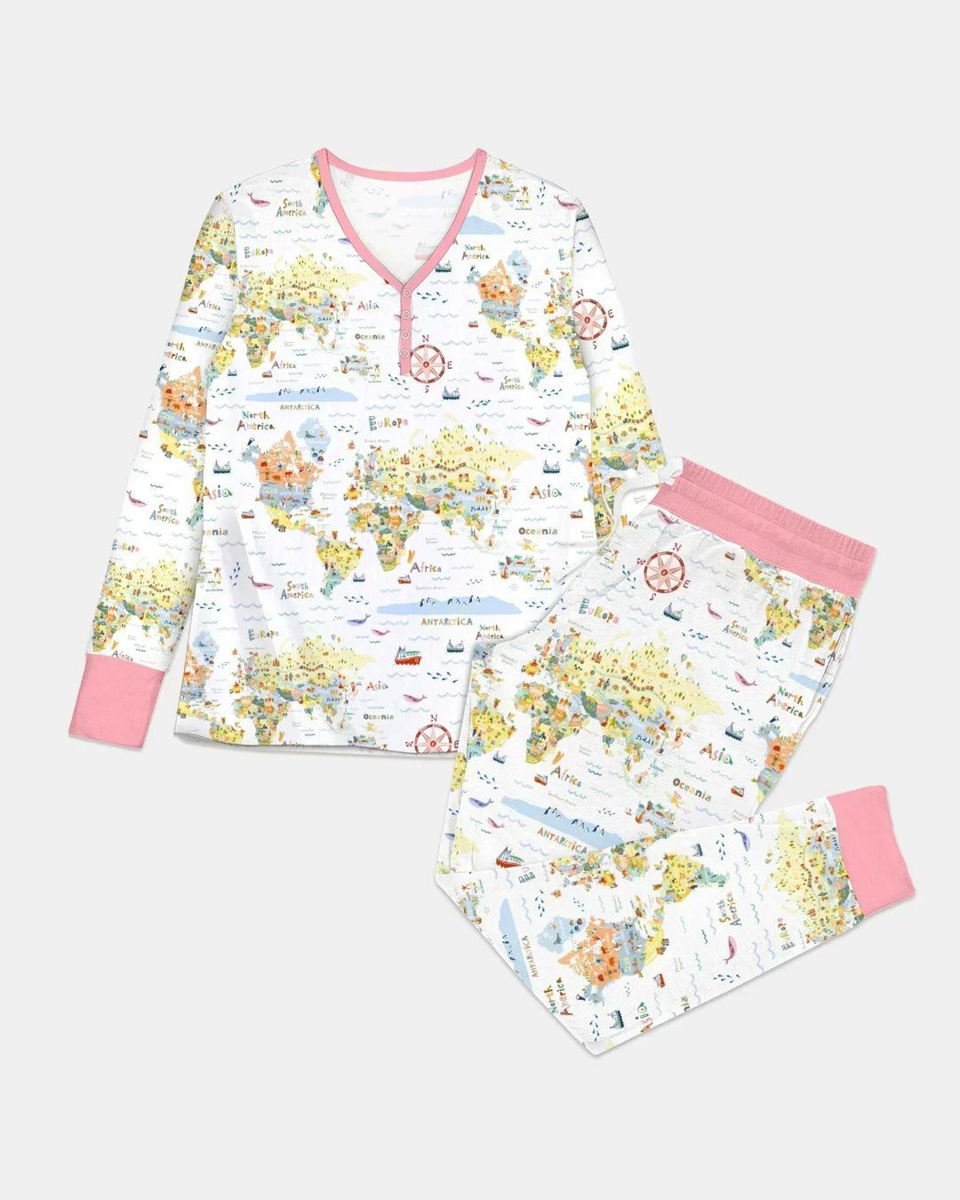 Whimsical World Map Family Matching Bamboo Women Pajama Set
