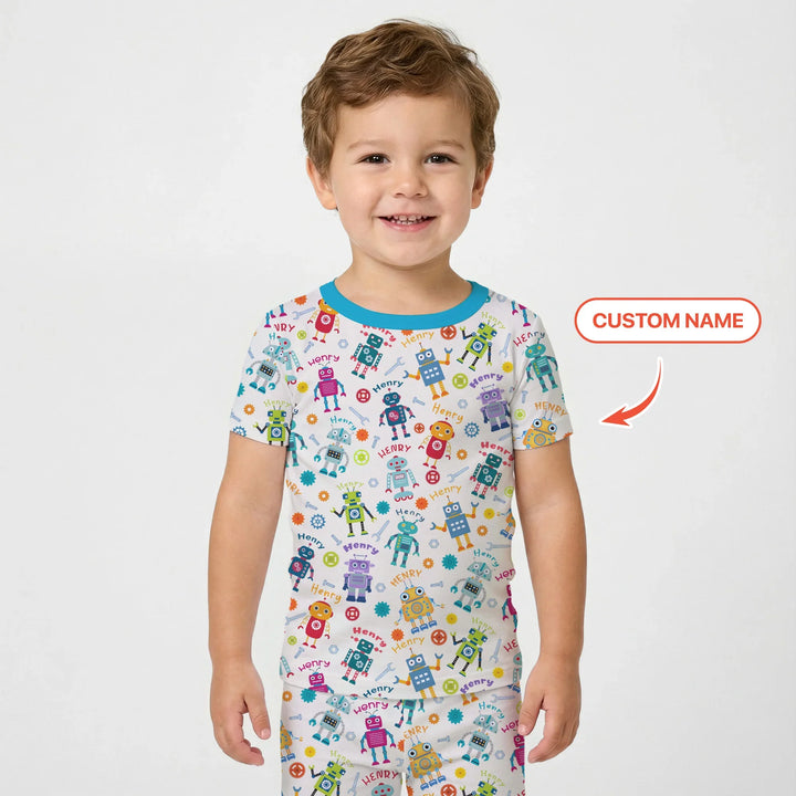 Robo Buddy Squad Custom Name Bamboo Two Piece Short Sleeve Pajama Set