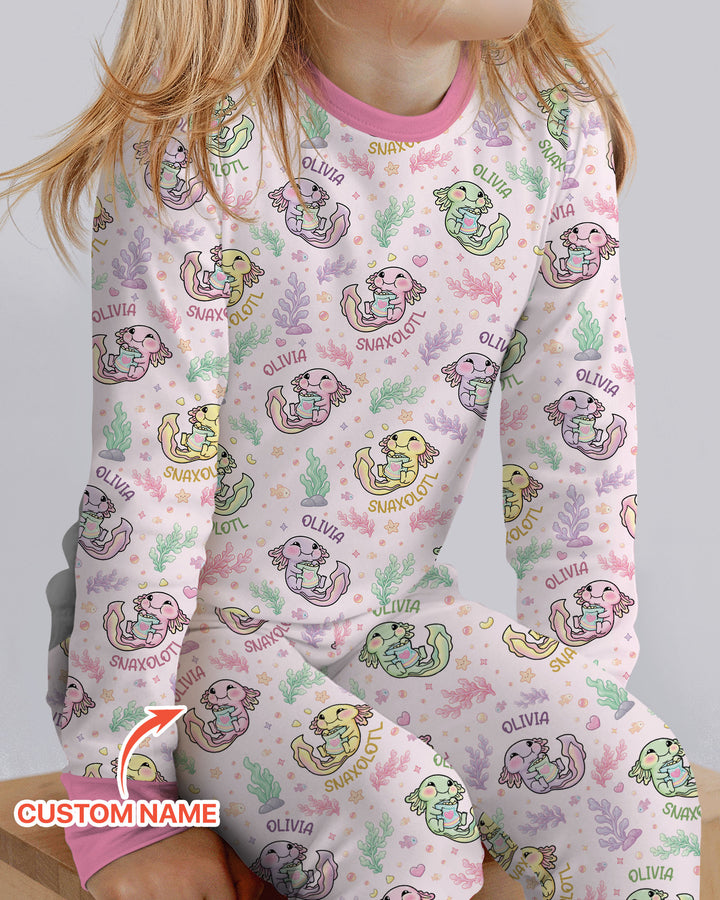Snaxolotl Custom Name Bamboo Two Piece Long Sleeve Pajama Set