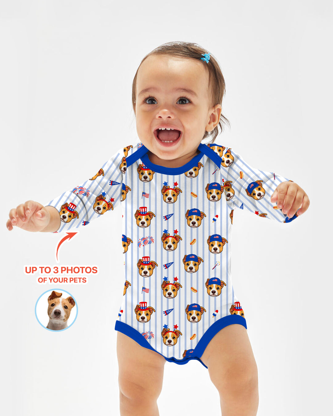 Custom Pet Image 4th of July Family Matching Bamboo Bodysuit