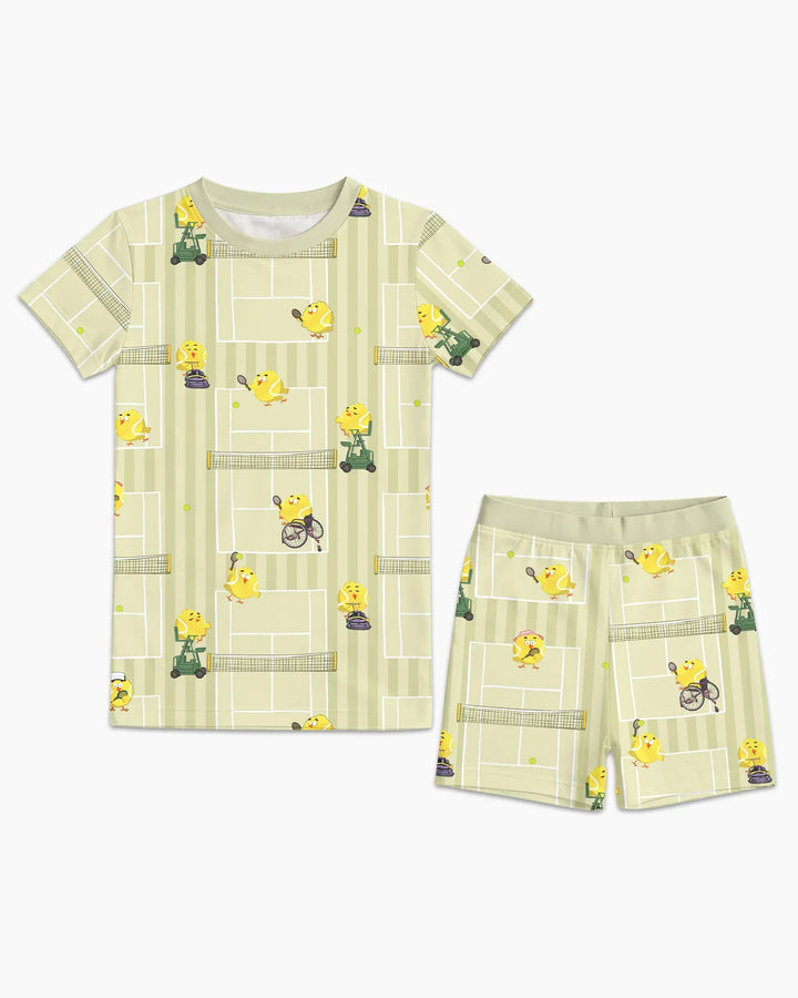 Tennis Bamboo Two Piece Short Sleeve Shorts Pajama Set
