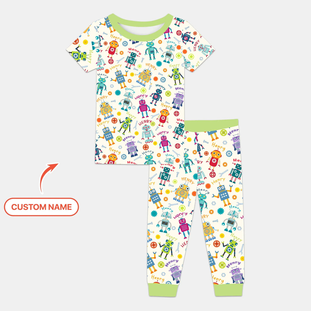 Robo Buddy Squad Custom Name Bamboo Two Piece Short Sleeve Pajama Set
