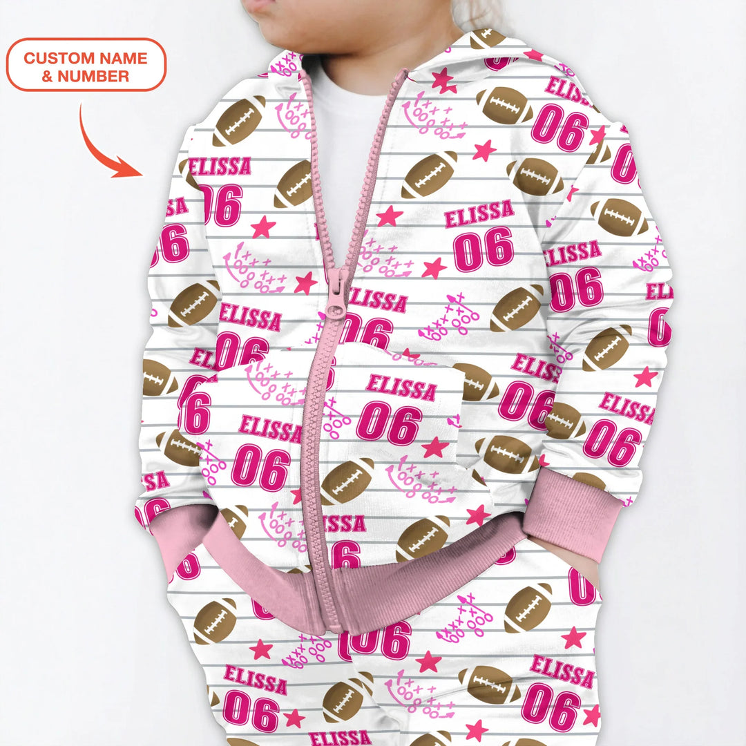 Custom Name Football Time Pink Bamboo Zip Hoodie
