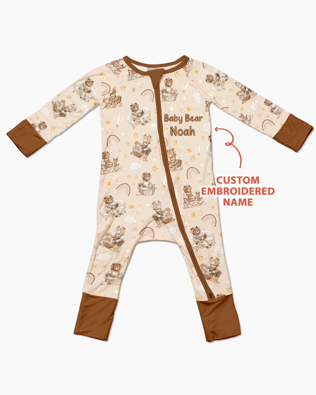 Custom Embroidered Name Mama Bear and Baby Bear Bamboo Convertible Zippy