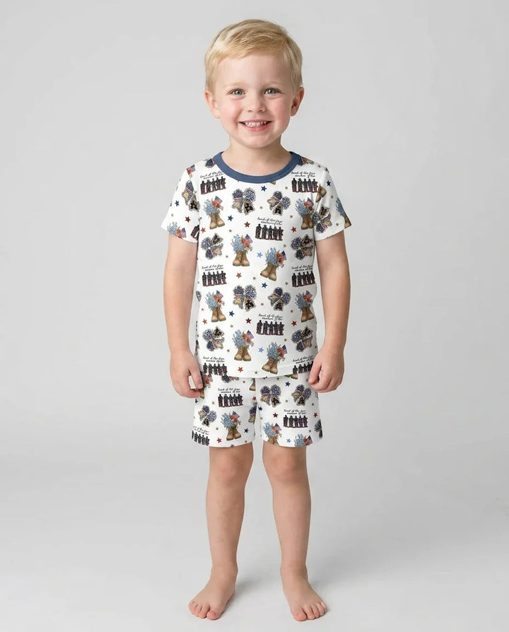 Honor the Brave Family Matching Bamboo Two Piece Short Sleeve Shorts Pajama Set