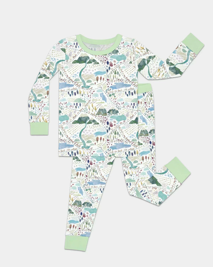 Whimsical Psalms 23 Map Bamboo Two Piece Long Sleeve Pajama Set